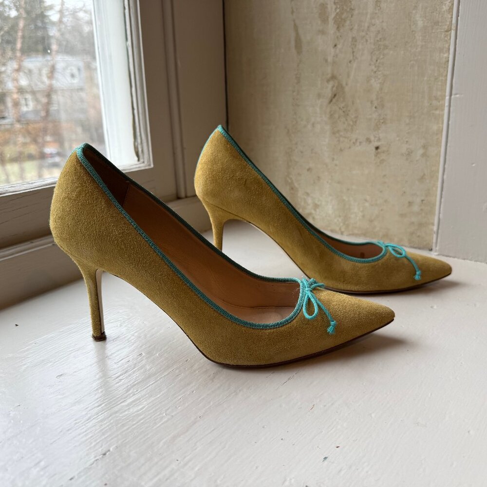 J.Crew Suede Pointed Toe Pumps Bow Detail Made in Italy Size 7.5